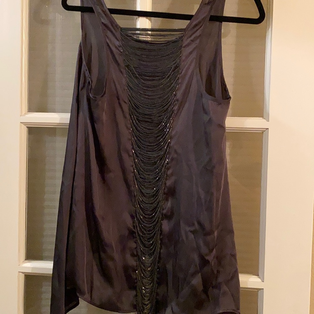 Charcoal open beaded back blouse